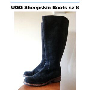 UGG Broome 5518 Tall Black Suede Shearling Lined Zip Boots Women's Shoes Sz 8